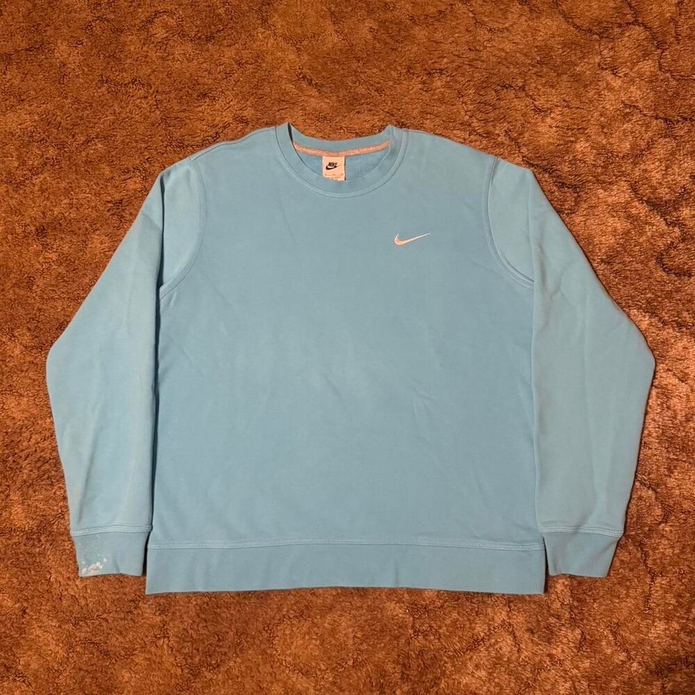 Nike Baby Blue Crewneck Sweatshirt Embroidered Mini Swoosh Basic Streetwear XL